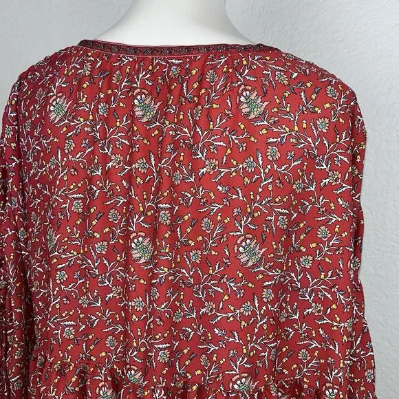 Max Studio Women's Red Floral Lightweight Long Sleeve Boho Tunic Top 1X - Picture 5 of 10